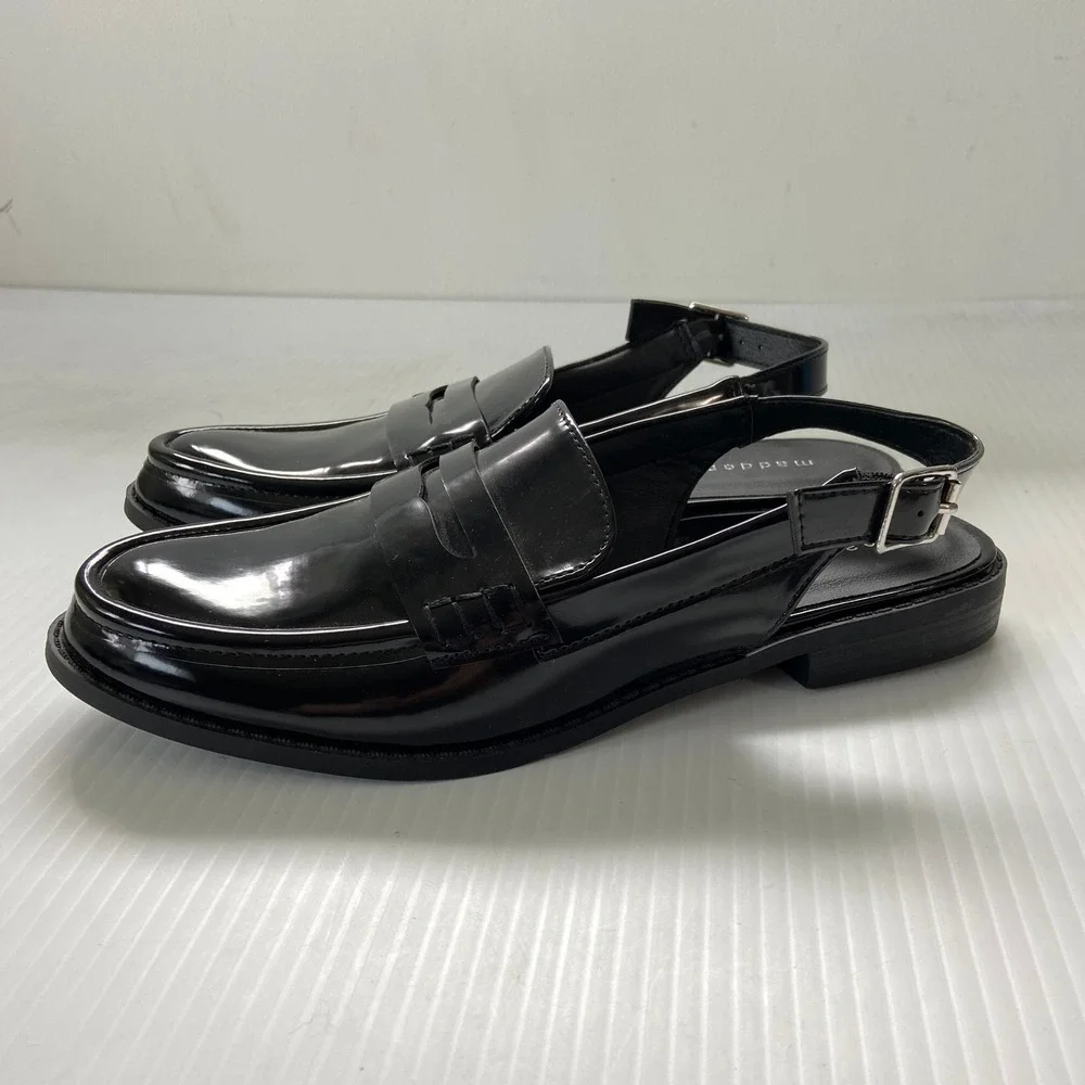 Madden Girl Black Faux Patent Leather Slingback Penny Loafers Womens 8 - Picture 4 of 8